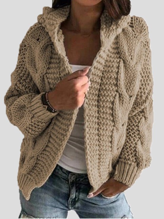 Women's Cardigans Solid Twist Knit Hooded Sweater Cardigan - Cardigans - Instastyled | Online Fashion Free Shipping Clothing, Dresses, Tops, Shoes - 15/09/2022 - CAR2209151257 - Cardigans