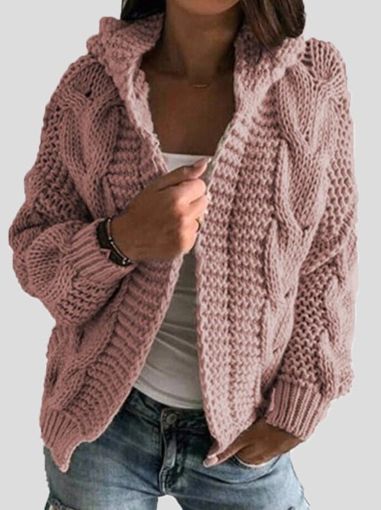 Women's Cardigans Solid Twist Knit Hooded Sweater Cardigan - Cardigans - Instastyled | Online Fashion Free Shipping Clothing, Dresses, Tops, Shoes - 15/09/2022 - CAR2209151257 - Cardigans