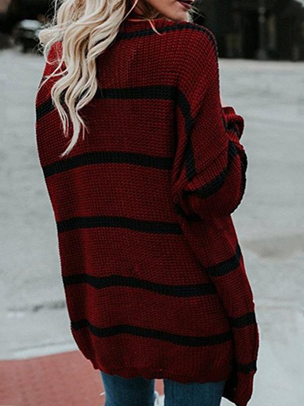Women's Cardigans Striped Pocket Mid-Length Knitted Cardigan - Cardigans & Sweaters - INS | Online Fashion Free Shipping Clothing, Dresses, Tops, Shoes - 15/09/2021 - 20-30 - CAR2109151130