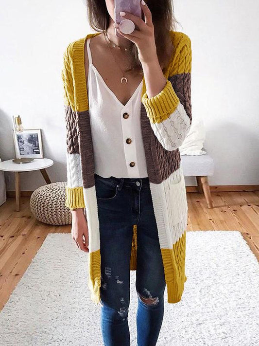 Women's Cardigans Striped Stitching Contrast Twist Sweater Cardigan - Cardigans & Sweaters - INS | Online Fashion Free Shipping Clothing, Dresses, Tops, Shoes - 29/10/2021 - 30-40 - CAR2110291175