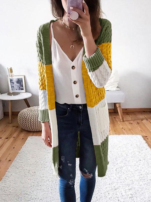 Women's Cardigans Striped Stitching Contrast Twist Sweater Cardigan - Cardigans & Sweaters - INS | Online Fashion Free Shipping Clothing, Dresses, Tops, Shoes - 29/10/2021 - 30-40 - CAR2110291175