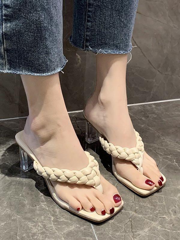 Women's Chic High Heel Weaving Flip-Flops - Shoes - INS | Online Fashion Free Shipping Clothing, Dresses, Tops, Shoes - 02/19/2021 - Beige - Black