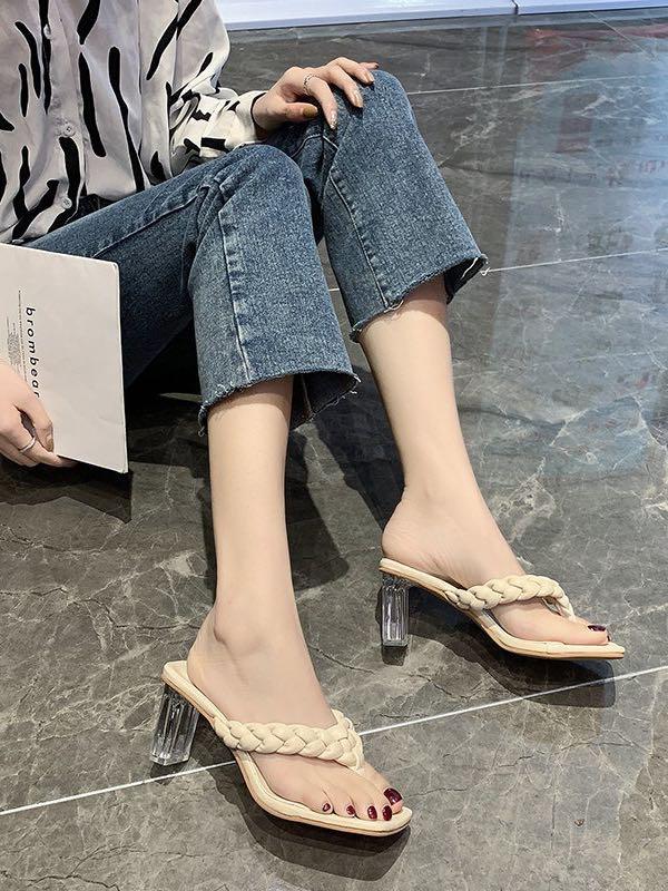 Women's Chic High Heel Weaving Flip-Flops - Shoes - INS | Online Fashion Free Shipping Clothing, Dresses, Tops, Shoes - 02/19/2021 - Beige - Black