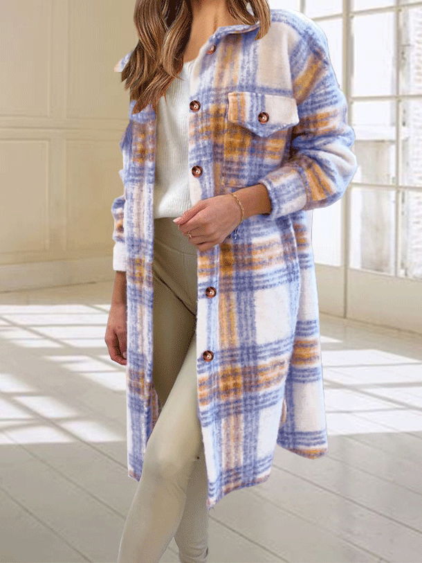 Women's Coats Casual Button Plaid Woolen Long Coat - Coats & Jackets - Instastyled | Online Fashion Free Shipping Clothing, Dresses, Tops, Shoes - 21/12/2021 - 40-50 - COA2112221368