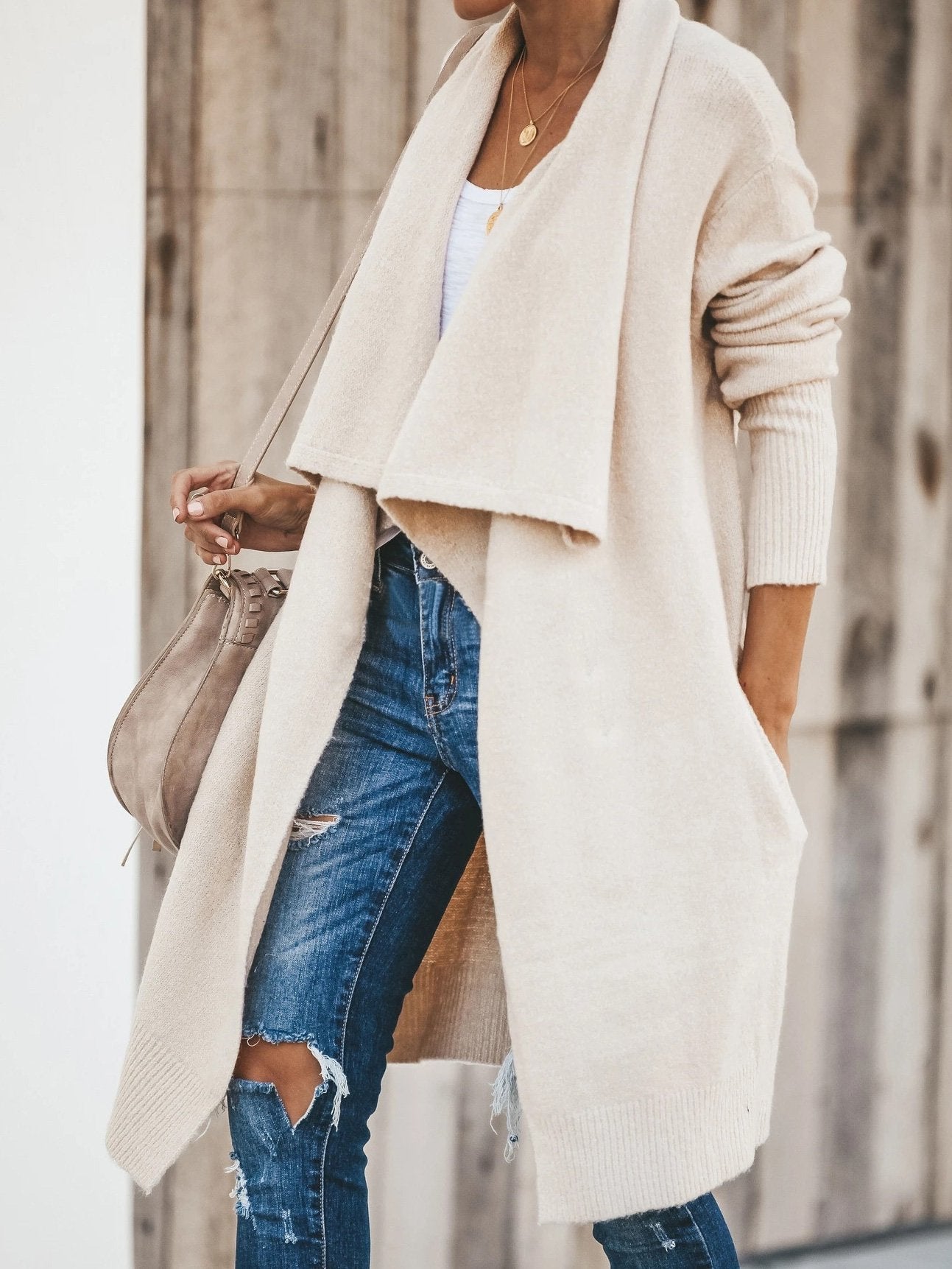 Women's Coats Casual Lapel Long Sleeve Mid-Length Cardigan Coats - Coats & Jackets - INS | Online Fashion Free Shipping Clothing, Dresses, Tops, Shoes - 15/09/2021 - 40-50 - COA2109151149