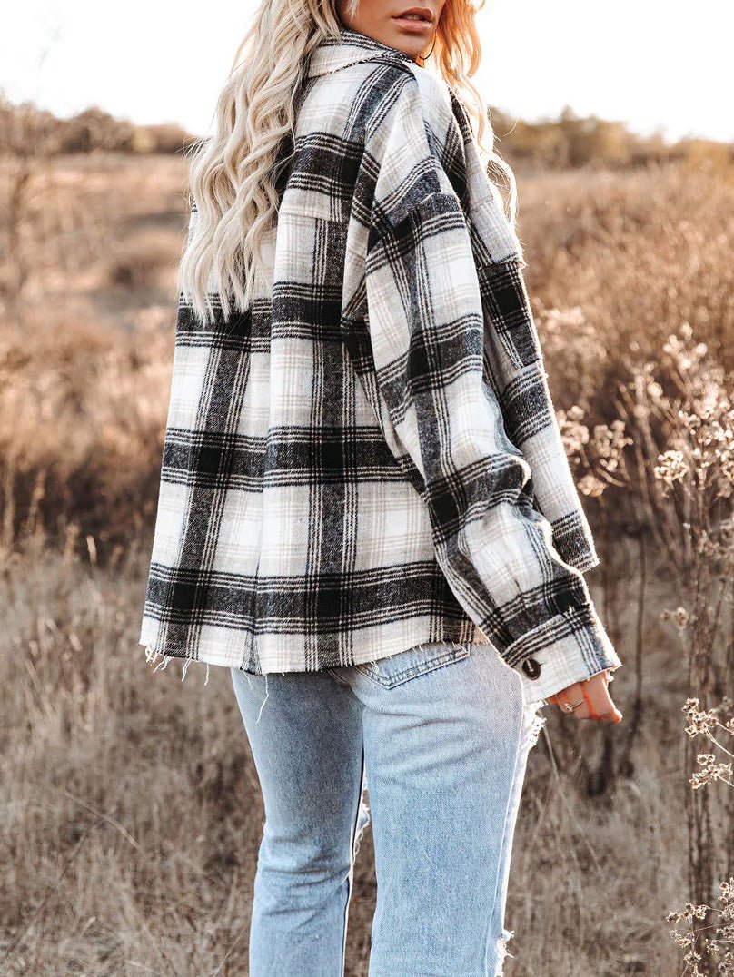 Women's Coats Casual Lapel Long Sleeve Plaid Shirt Coat - Coats - Instastyled | Online Fashion Free Shipping Clothing, Dresses, Tops, Shoes - 27/08/2022 - 40-50 - COA2208271391