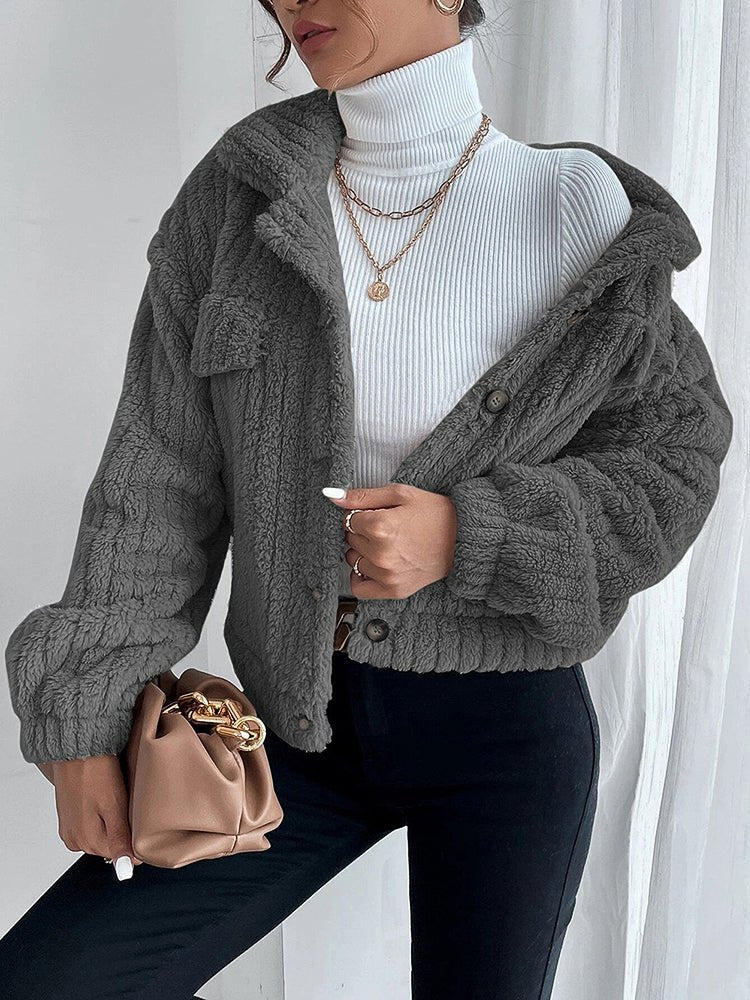 Coats - Casual Lapel Plush Thickened Coat - MsDressly