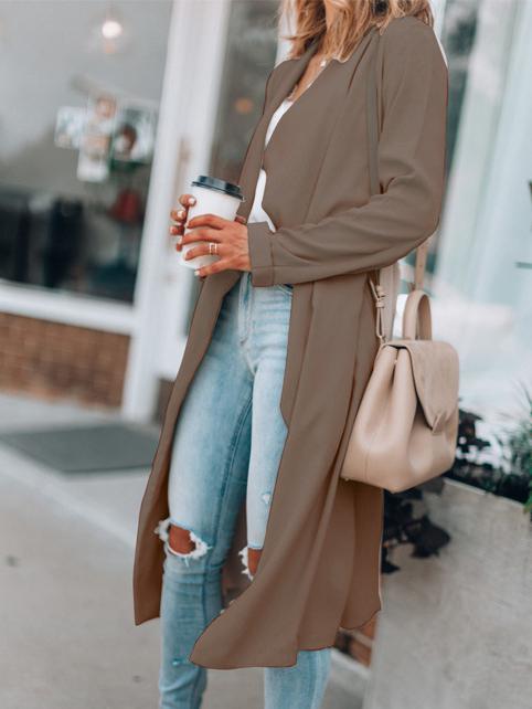 Women's Coats Casual Lapel Solid Mid-Length Trench Coat - Coats & Jackets - INS | Online Fashion Free Shipping Clothing, Dresses, Tops, Shoes - 17/11/2021 - 20-30 - COA2111171314