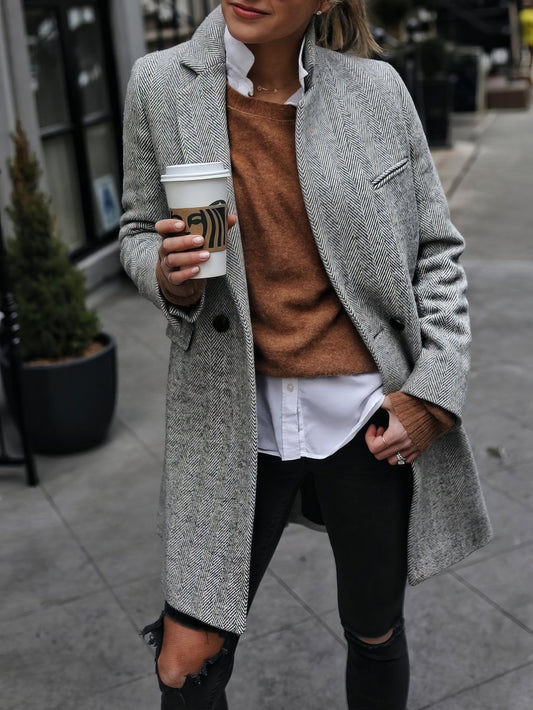 Coats - Casual Solid Lapel Long Sleeve Mid-length Coat - MsDressly