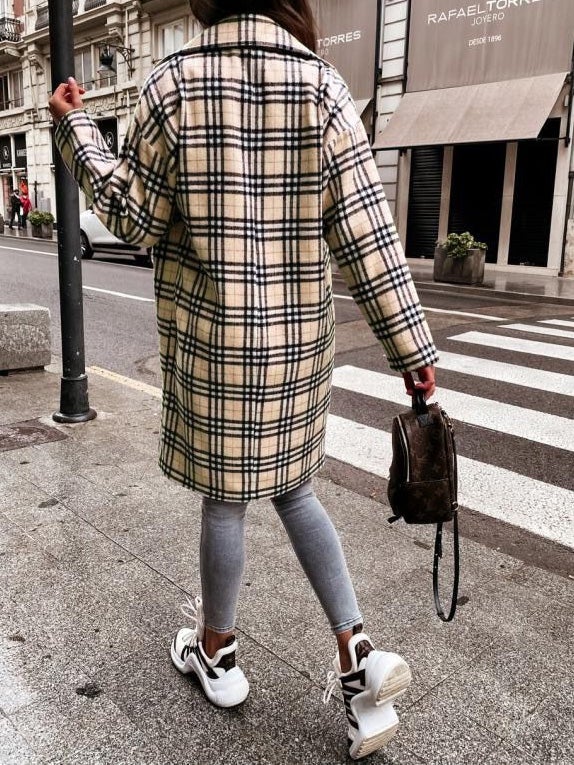 Women's Coats Checked Lapel Mid-Length Coat - Coats & Jackets - Instastyled | Online Fashion Free Shipping Clothing, Dresses, Tops, Shoes - 20/01/2022 - 40-50 - COA2201201376
