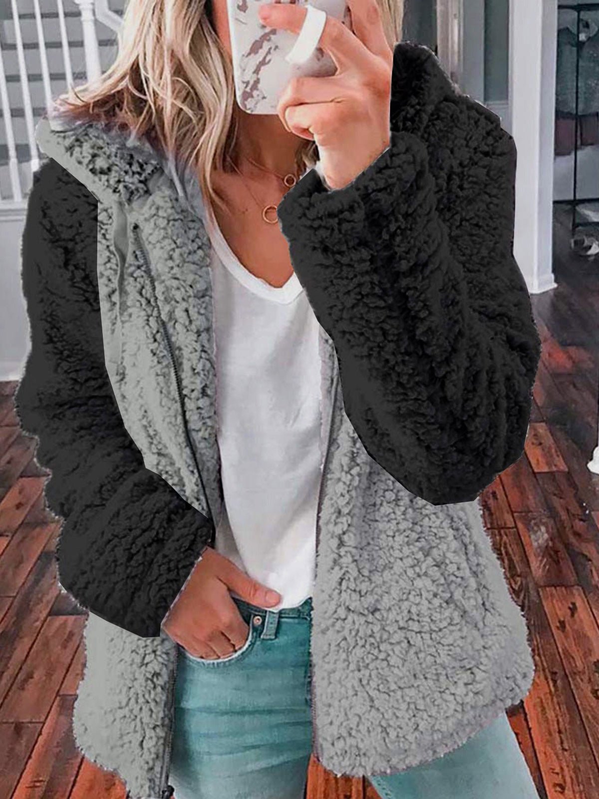 Women's Coats Colorblock Plush Casual Hooded Coats - Coats - Instastyled | Online Fashion Free Shipping Clothing, Dresses, Tops, Shoes - 26/08/2022 - 30-40 - COA2208261389