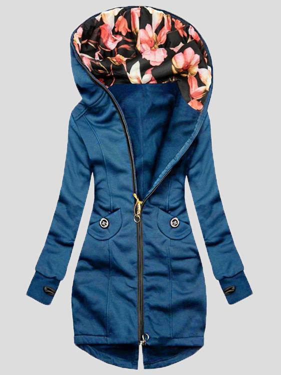 Women's Coats Fashion Pocket Zipper Print Hooded Coat - Coats & Jackets - INS | Online Fashion Free Shipping Clothing, Dresses, Tops, Shoes - 10/11/2021 - 30-40 - COA2111111296