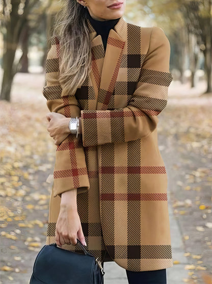 Women's Coats Fashion Printed Stand-Collar Woolen Coat