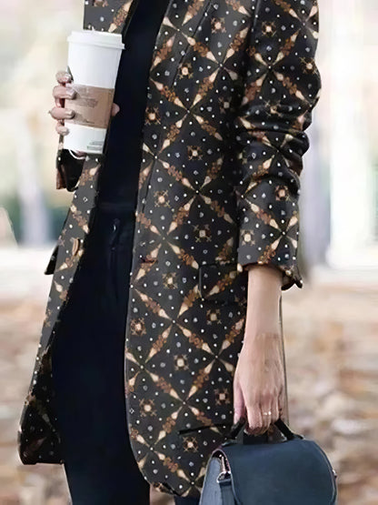 Women's Coats Fashion Printed Stand-Collar Woolen Coat