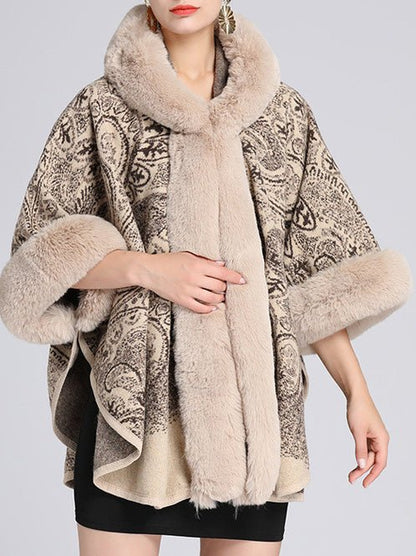 Women's Coats Fur Collar Jacquard Hooded Shawl Wool Coat - Coats - Instastyled | Online Fashion Free Shipping Clothing, Dresses, Tops, Shoes - 26/09/2022 - COA2209261440 - Coats