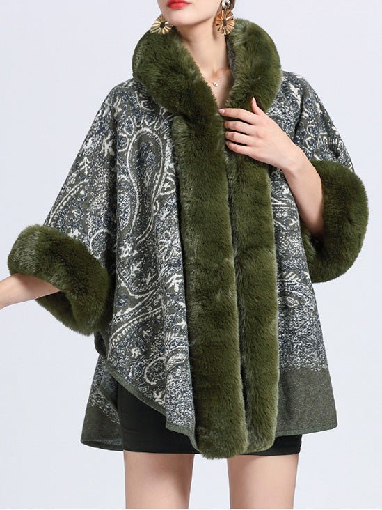 Women's Coats Fur Collar Jacquard Hooded Shawl Wool Coat - Coats - Instastyled | Online Fashion Free Shipping Clothing, Dresses, Tops, Shoes - 26/09/2022 - COA2209261440 - Coats