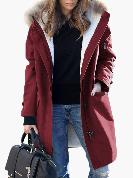 Women's Coats Fur Collar Zip Pocket Hooded Coat - Coats - Instastyled | Online Fashion Free Shipping Clothing, Dresses, Tops, Shoes - 13/10/2022 - COA2210131446 - Coats