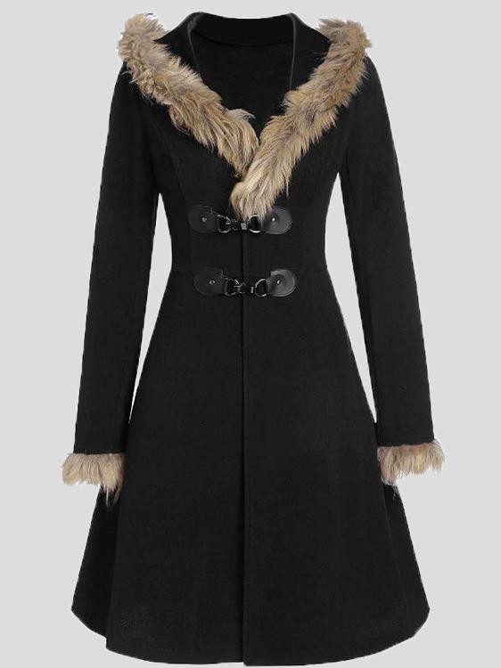 Women's Coats Fur Hat Side Sleeve Button Woolen Mid-Length Coat - Coats & Jackets - INS | Online Fashion Free Shipping Clothing, Dresses, Tops, Shoes - 09/10/2021 - COA2110091199 - Coats & Jackets