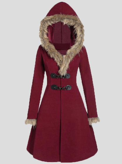 Women's Coats Fur Hat Side Sleeve Button Woolen Mid-Length Coat - Coats & Jackets - INS | Online Fashion Free Shipping Clothing, Dresses, Tops, Shoes - 09/10/2021 - COA2110091199 - Coats & Jackets