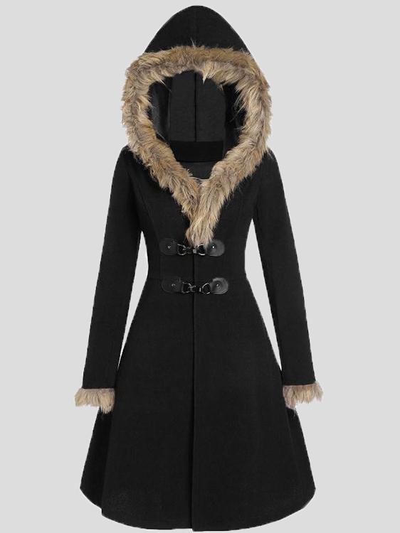 Women's Coats Fur Hat Side Sleeve Button Woolen Mid-Length Coat - Coats & Jackets - INS | Online Fashion Free Shipping Clothing, Dresses, Tops, Shoes - 09/10/2021 - COA2110091199 - Coats & Jackets