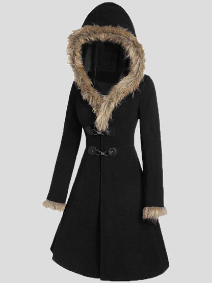 Women's Coats Fur Hat Side Sleeve Button Woolen Mid-Length Coat - Coats & Jackets - INS | Online Fashion Free Shipping Clothing, Dresses, Tops, Shoes - 09/10/2021 - COA2110091199 - Coats & Jackets