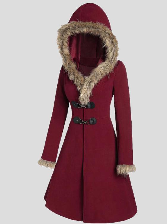 Women's Coats Fur Hat Side Sleeve Button Woolen Mid-Length Coat - Coats & Jackets - INS | Online Fashion Free Shipping Clothing, Dresses, Tops, Shoes - 09/10/2021 - COA2110091199 - Coats & Jackets