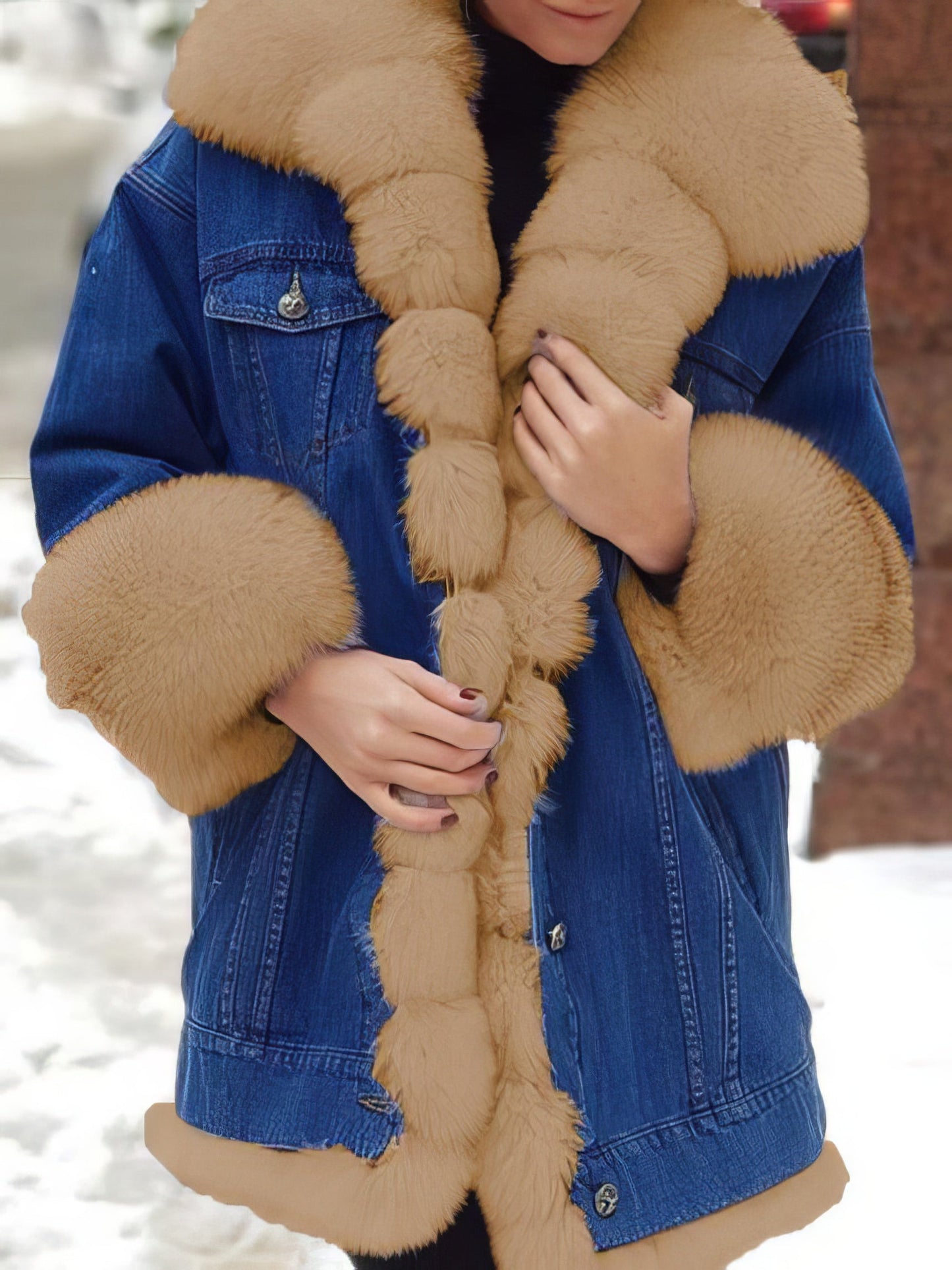 Coats Women's Coats Furry Denim Super Warm Long Sleeve Coat MsDressly