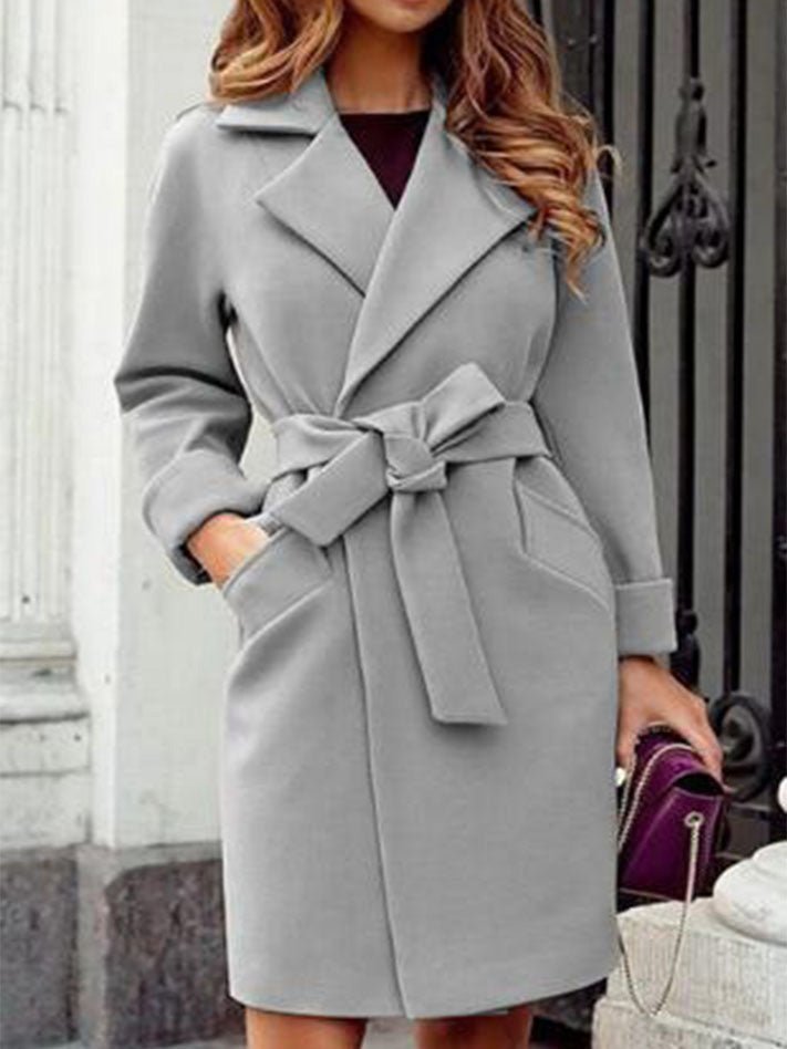 Women's Coats Lapel Belt Pocket Slim Fit Wool Coats - Coats - Instastyled | Online Fashion Free Shipping Clothing, Dresses, Tops, Shoes - 'Color_Black - 24/08/2022 - 30-40