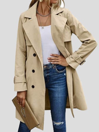 Women's Coats Lapel Button Belt Long Trench Coat - Coats & Jackets - Instastyled | Online Fashion Free Shipping Clothing, Dresses, Tops, Shoes - 22/12/2021 - COA2112231371 - Coats & Jackets