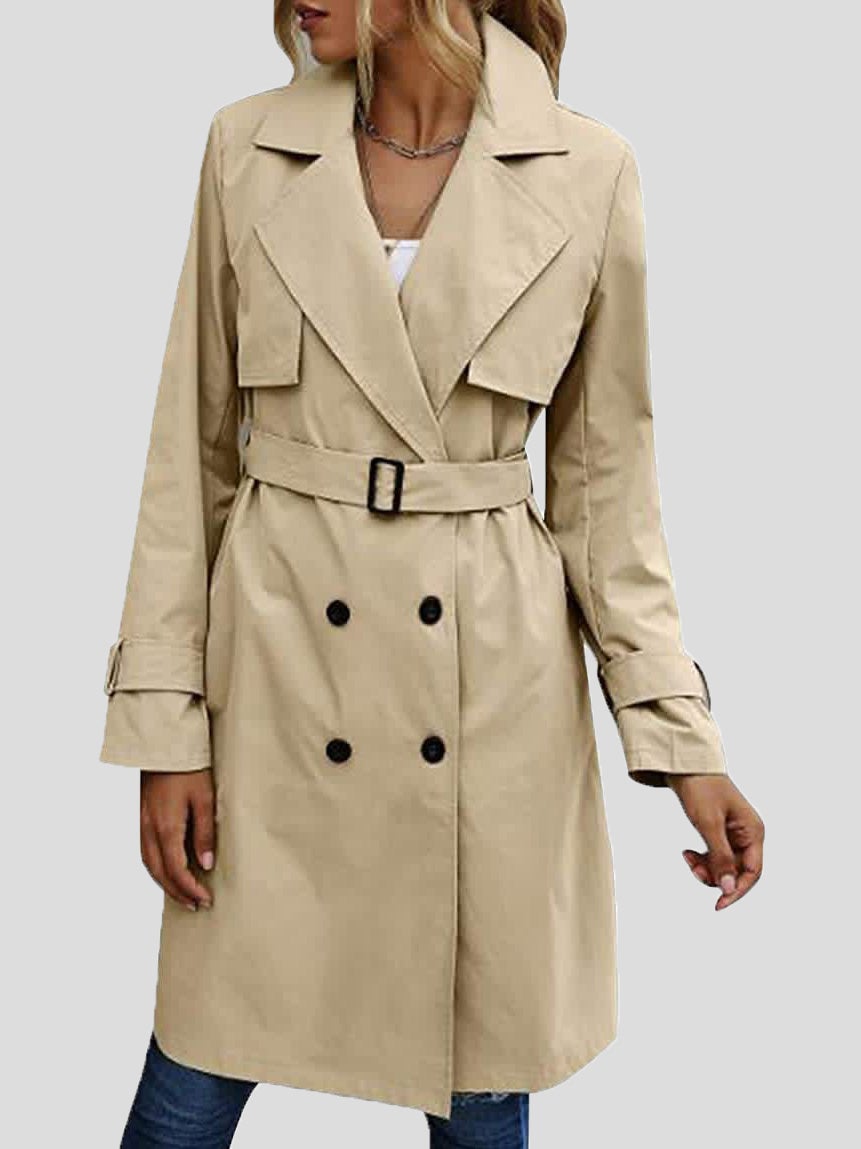 Women's Coats Lapel Button Belt Long Trench Coat - Coats & Jackets - Instastyled | Online Fashion Free Shipping Clothing, Dresses, Tops, Shoes - 22/12/2021 - COA2112231371 - Coats & Jackets