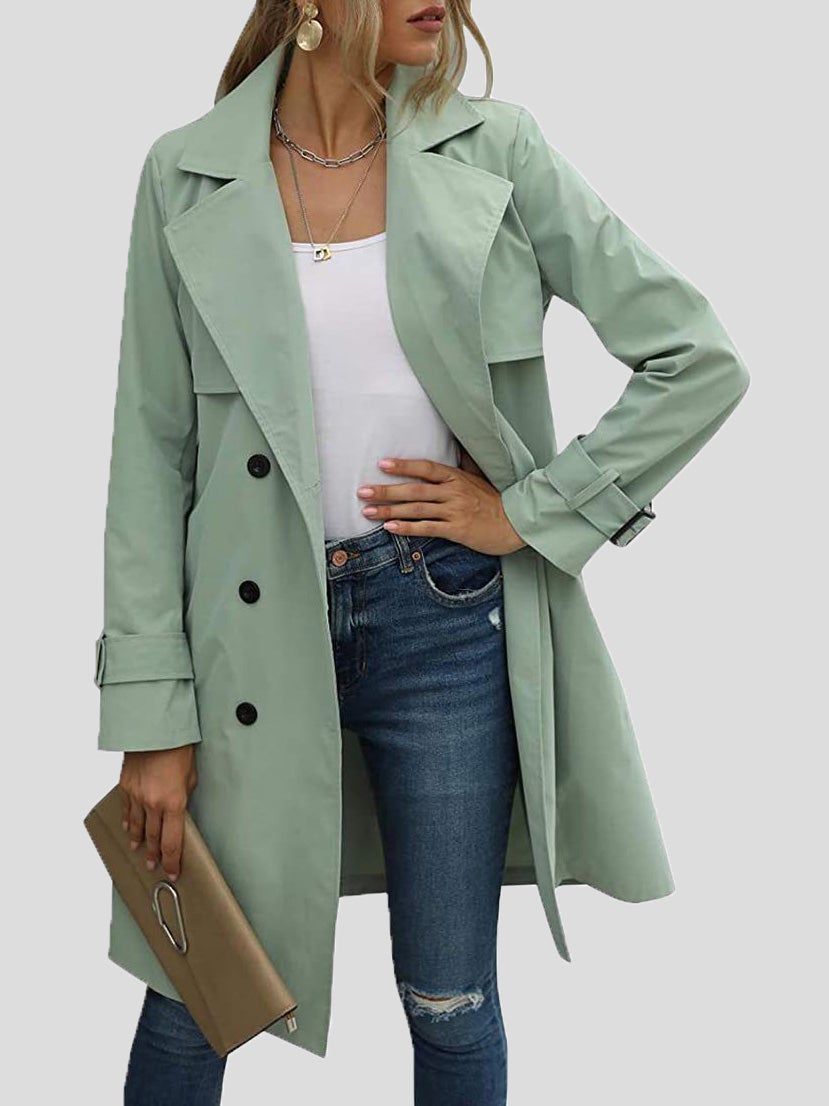 Women's Coats Lapel Button Belt Long Trench Coat - Coats & Jackets - Instastyled | Online Fashion Free Shipping Clothing, Dresses, Tops, Shoes - 22/12/2021 - COA2112231371 - Coats & Jackets