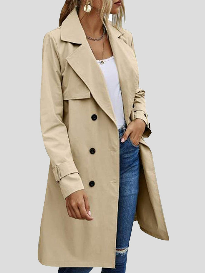 Women's Coats Lapel Button Belt Long Trench Coat - Coats & Jackets - Instastyled | Online Fashion Free Shipping Clothing, Dresses, Tops, Shoes - 22/12/2021 - COA2112231371 - Coats & Jackets