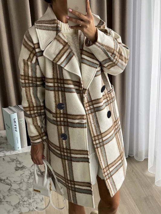 Women's Coats Lapel Double Breasted Long Sleeve Plaid Wool Coat - Coats - Instastyled | Online Fashion Free Shipping Clothing, Dresses, Tops, Shoes - 14/09/2022 - COA2209141415 - Coats