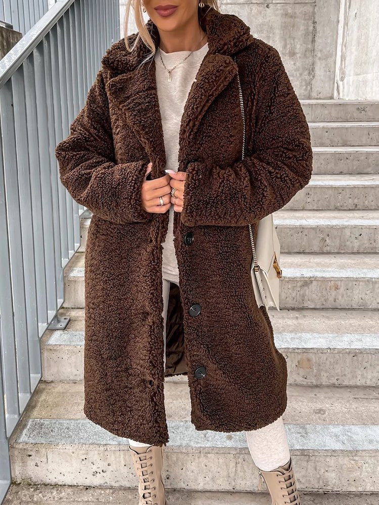 Women's Coats Lapel Long Sleeve Plush Long Coat - Coats - Instastyled | Online Fashion Free Shipping Clothing, Dresses, Tops, Shoes - 19/12/2022 - 40-50 - COA2212191480