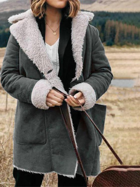 Women's Coats Lapel Long Sleeve Pocket Plush Coats - Coats & Jackets - INS | Online Fashion Free Shipping Clothing, Dresses, Tops, Shoes - 27/10/2021 - 30-40 - COA2110271255