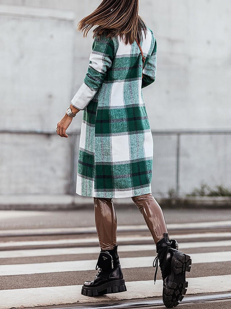 Women's Coats Lapel Plaid Print Wool Coat - Coats - Instastyled | Online Fashion Free Shipping Clothing, Dresses, Tops, Shoes - 05/11/2022 - 40-50 - COA2211051458