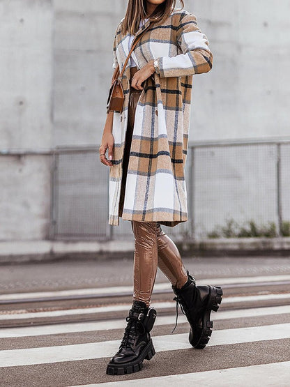 Women's Coats Lapel Plaid Print Wool Coat - Coats - Instastyled | Online Fashion Free Shipping Clothing, Dresses, Tops, Shoes - 05/11/2022 - 40-50 - COA2211051458