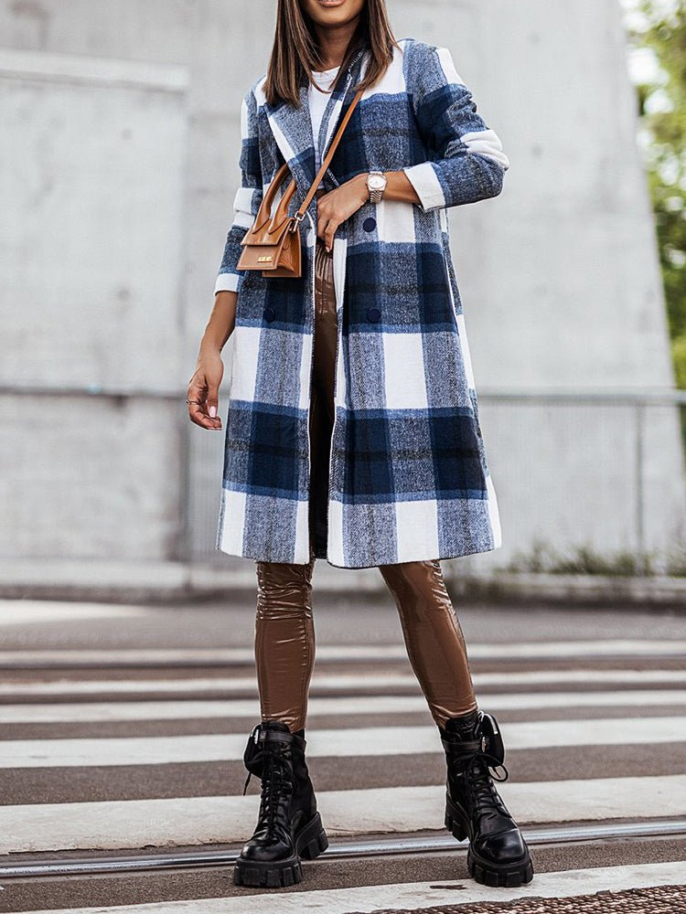 Women's Coats Lapel Plaid Print Wool Coat - Coats - Instastyled | Online Fashion Free Shipping Clothing, Dresses, Tops, Shoes - 05/11/2022 - 40-50 - COA2211051458