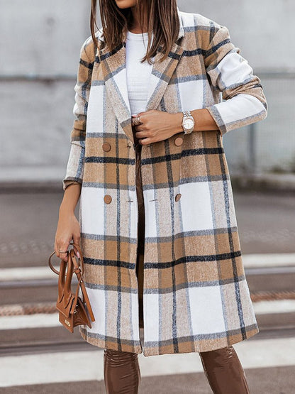 Women's Coats Lapel Plaid Print Wool Coat - Coats - Instastyled | Online Fashion Free Shipping Clothing, Dresses, Tops, Shoes - 05/11/2022 - 40-50 - COA2211051458