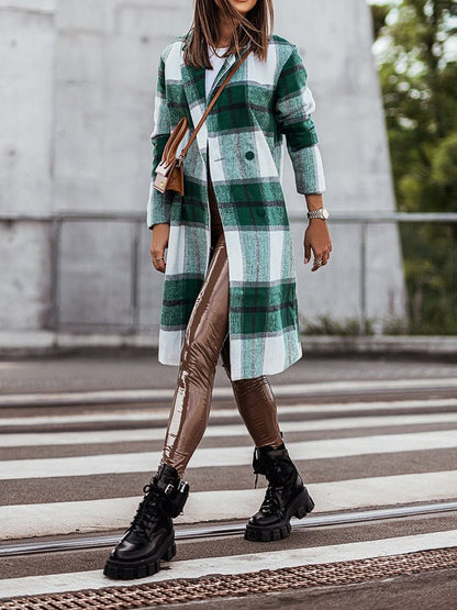 Women's Coats Lapel Plaid Print Wool Coat - Coats - Instastyled | Online Fashion Free Shipping Clothing, Dresses, Tops, Shoes - 05/11/2022 - 40-50 - COA2211051458