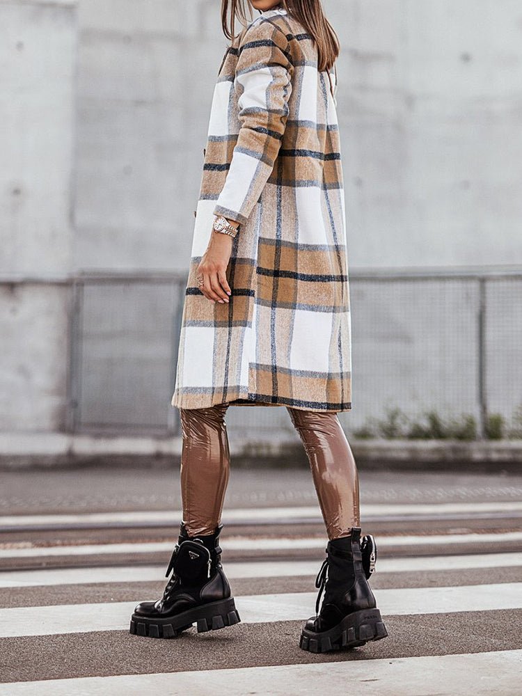 Women's Coats Lapel Plaid Print Wool Coat - Coats - Instastyled | Online Fashion Free Shipping Clothing, Dresses, Tops, Shoes - 05/11/2022 - 40-50 - COA2211051458