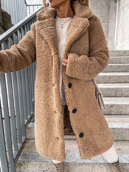 Women's Coats Lapel Single Breasted Long Sleeve Plush Long Coat - Coats - Instastyled | Online Fashion Free Shipping Clothing, Dresses, Tops, Shoes - 24/10/2022 - 40-50 - COA2210241451