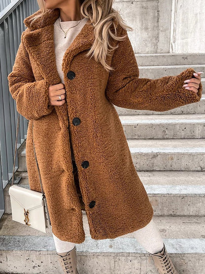 Women's Coats Lapel Single Breasted Long Sleeve Plush Long Coat - Coats - Instastyled | Online Fashion Free Shipping Clothing, Dresses, Tops, Shoes - 24/10/2022 - 40-50 - COA2210241451