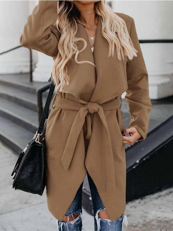 Women's Coats Lapel Solid Casual Long Sleeve Long Coat - Coats & Jackets - INS | Online Fashion Free Shipping Clothing, Dresses, Tops, Shoes - 20-30 - 24/08/2021 - Category_Jackets & Coats