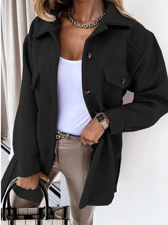 Women's Coats Long Sleeve Solid Lapel Button Belted Woolen Coat - Coats & Jackets - INS | Online Fashion Free Shipping Clothing, Dresses, Tops, Shoes - 29/09/2021 - 30-40 - COA2109291173