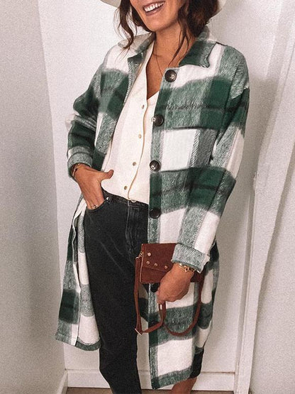 Women's Coats Loose Button Plaid Long Sleeve Mid-Length Coat - Coats & Jackets - INS | Online Fashion Free Shipping Clothing, Dresses, Tops, Shoes - 02/11/2021 - 30-40 - COA2111021269