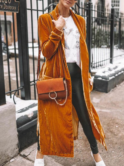 Women's Coats Loose Gold Velvet Long Sleeve Long Cardigan Coats - Coats & Jackets - Instastyled | Online Fashion Free Shipping Clothing, Dresses, Tops, Shoes - 07/12/2021 - 30-40 - COA2112071344