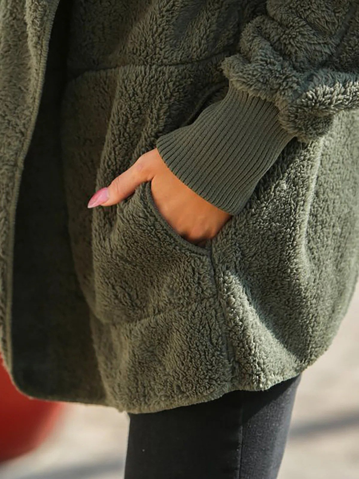 Women's Coats Loose Pocket Reversible Fleece Hooded Coat - MsDressly