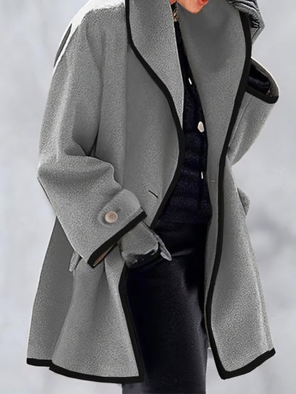 Coats - Loose Solid Hooded Woolen Coat - MsDressly