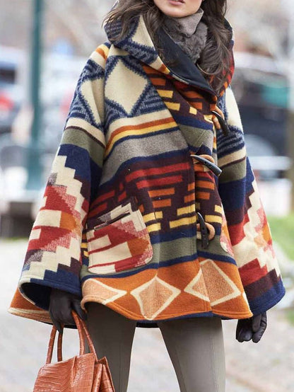 Women's Coats Multicolor Printed Long Sleeve Wool Hooded Coats - Coats - Instastyled | Online Fashion Free Shipping Clothing, Dresses, Tops, Shoes - 08/09/2022 - COA2209081407 - Coats